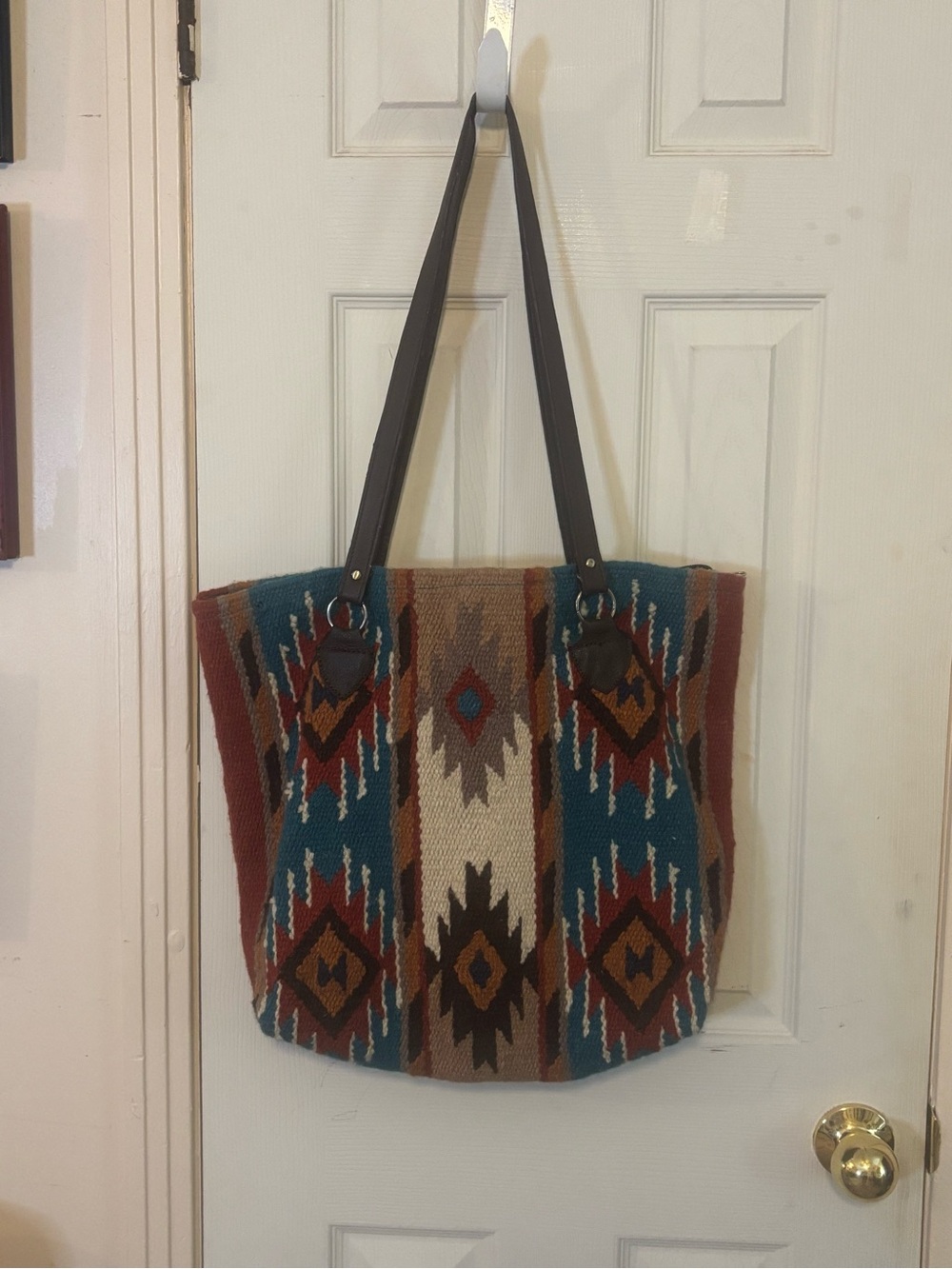 Southwestern Pattern Tote Bag in Teal & Rust - Unbranded